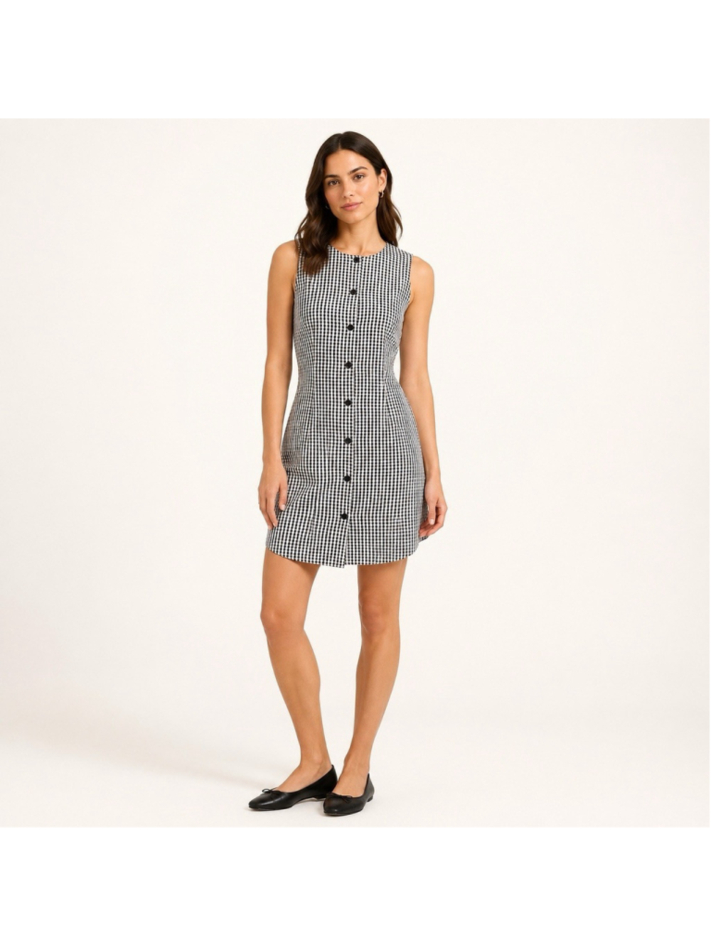 French Connection Gingham Mini Dress M Black White Button Front NWT $138
